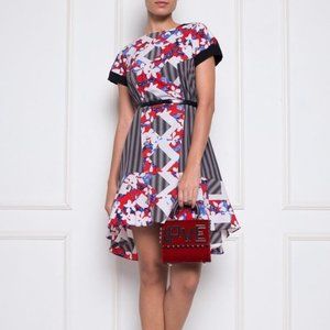 PETER PILOTTO X TARGET Geometric Floral Colorful Short Sleeve Dress 2 XS Bold